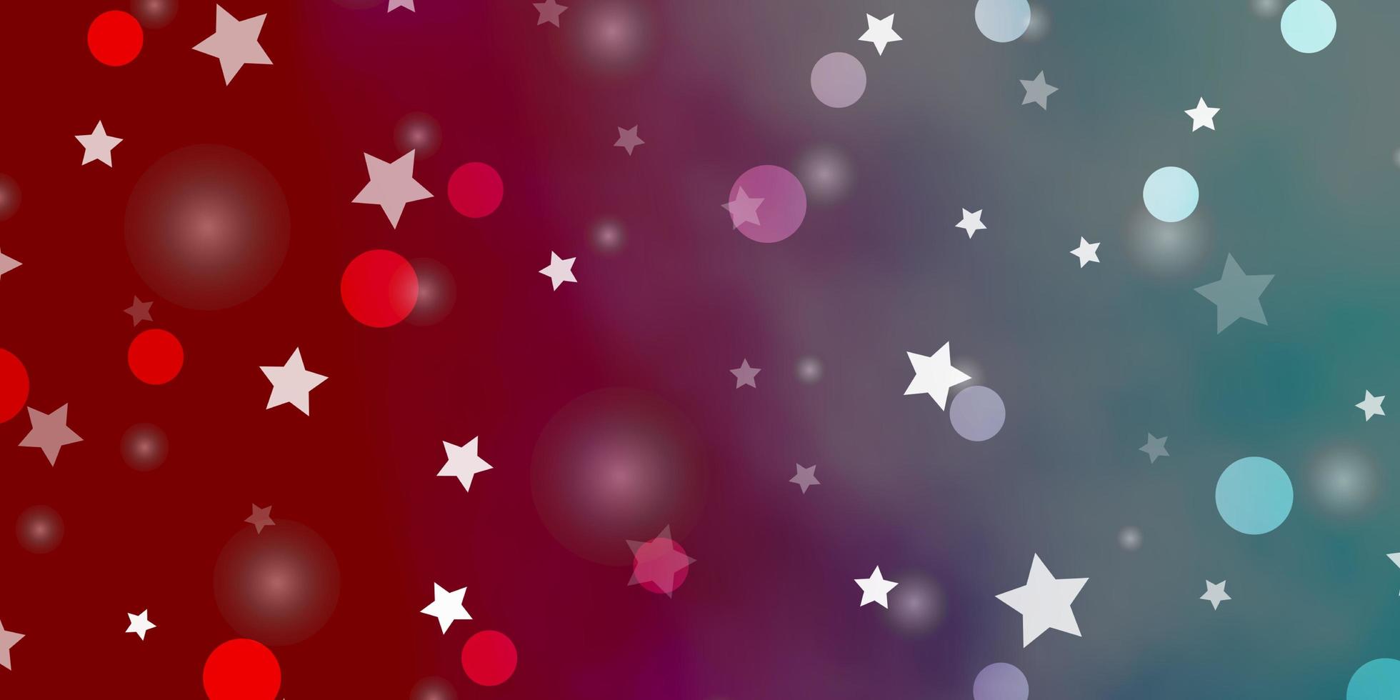 Fondo de vector azul claro, rojo con círculos, estrellas. Ilustración abstracta de brillo con gotas de colores, estrellas. plantilla para tarjetas de visita, sitios web.