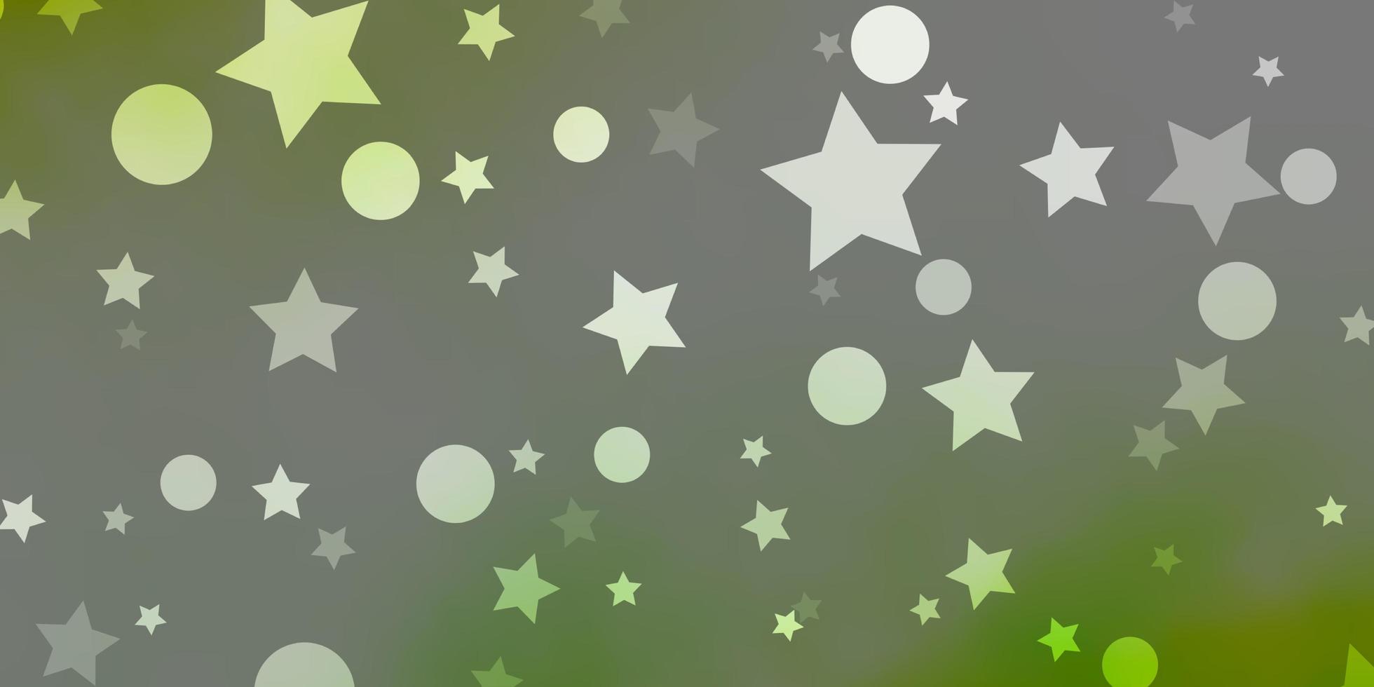 Light Green, Yellow vector background with circles, stars. Abstract design in gradient style with bubbles, stars. Pattern for trendy fabric, wallpapers.