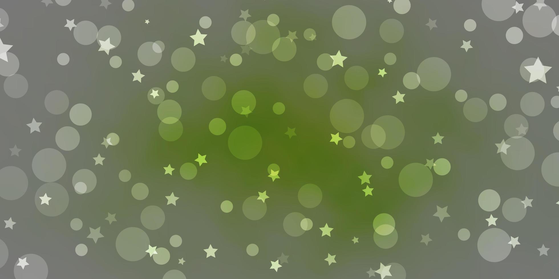 Fondo de vector verde claro con círculos, estrellas. Ilustración colorida con puntos degradados, estrellas. patrón para tela de moda, fondos de pantalla.