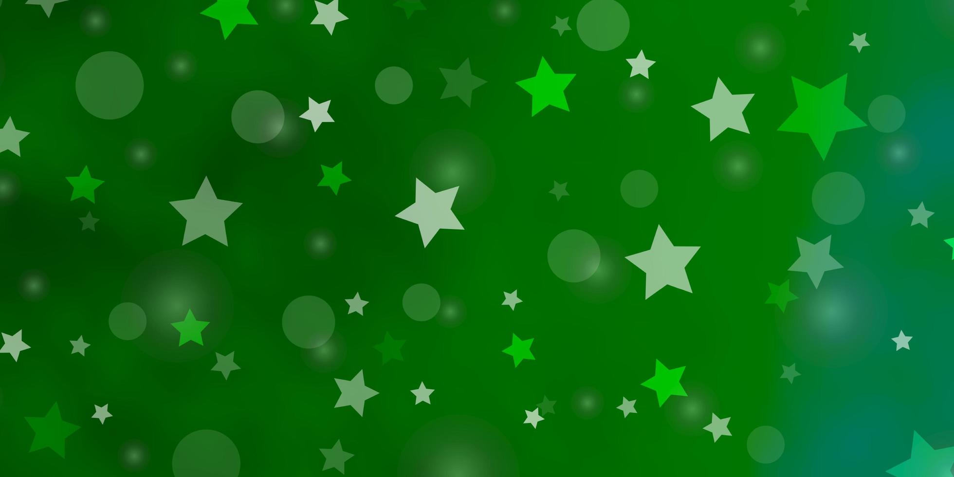 textura de vector verde claro con círculos, estrellas. Ilustración abstracta con manchas de colores, estrellas. patrón para el diseño de tela, fondos de pantalla.