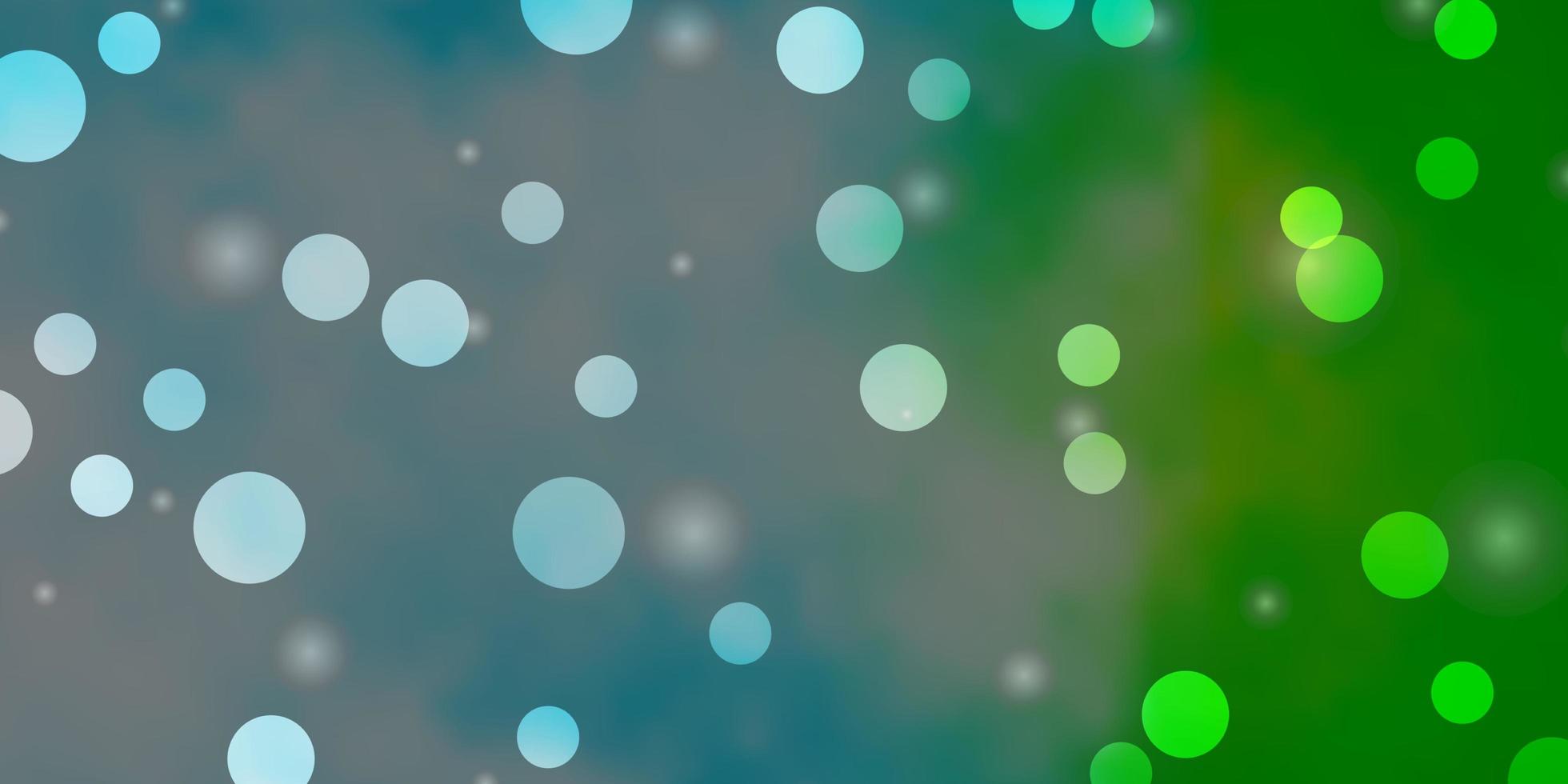 Light Blue, Green vector backdrop with circles, stars. Illustration with set of colorful abstract spheres, stars. Design for posters, banners.