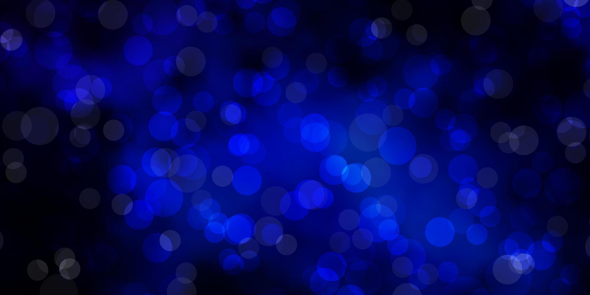 Telón de fondo de vector azul oscuro con puntos. Discos de colores abstractos sobre fondo degradado simple. patrón para fondos de pantalla, cortinas.