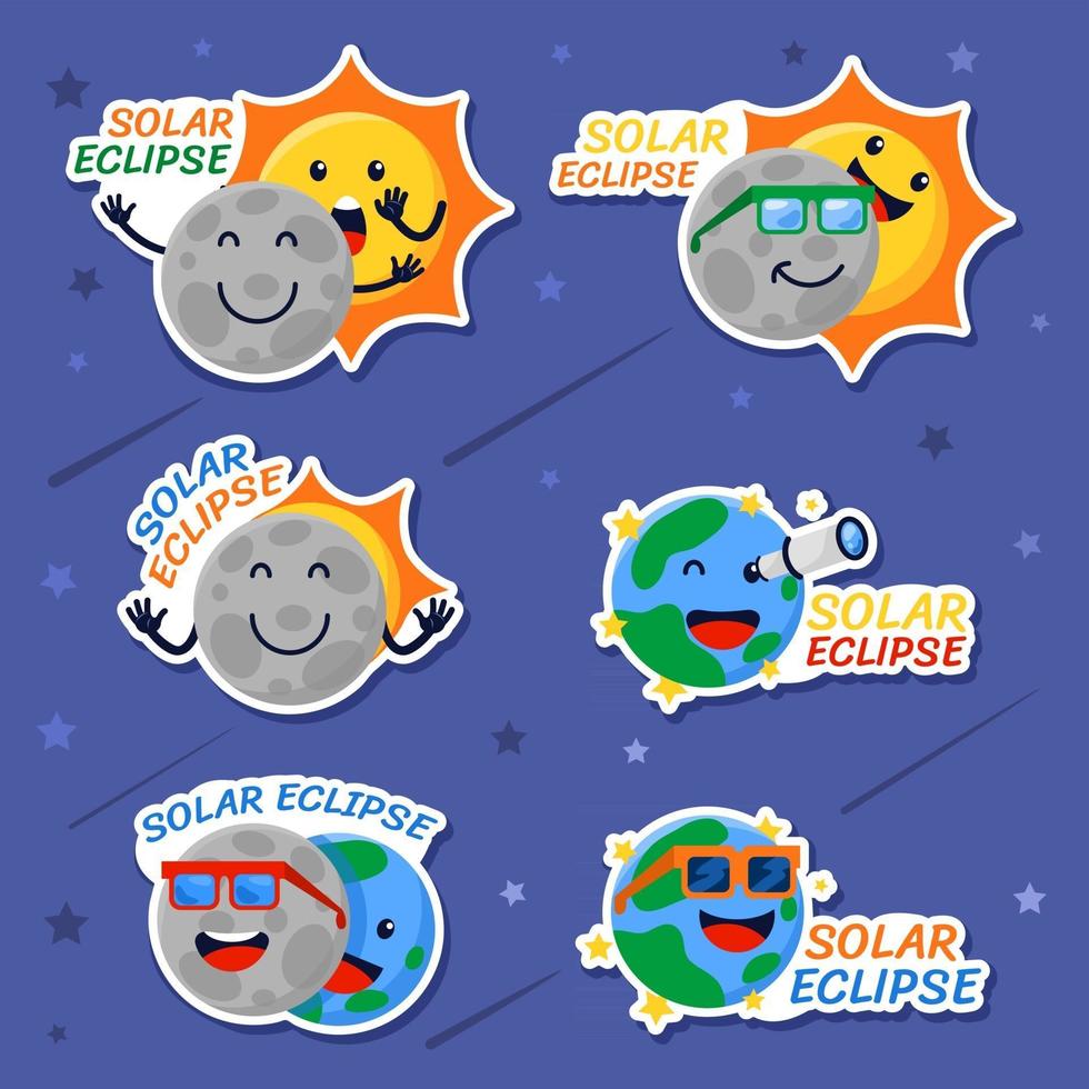 pegatinas de dibujos animados de eclipse solar vector