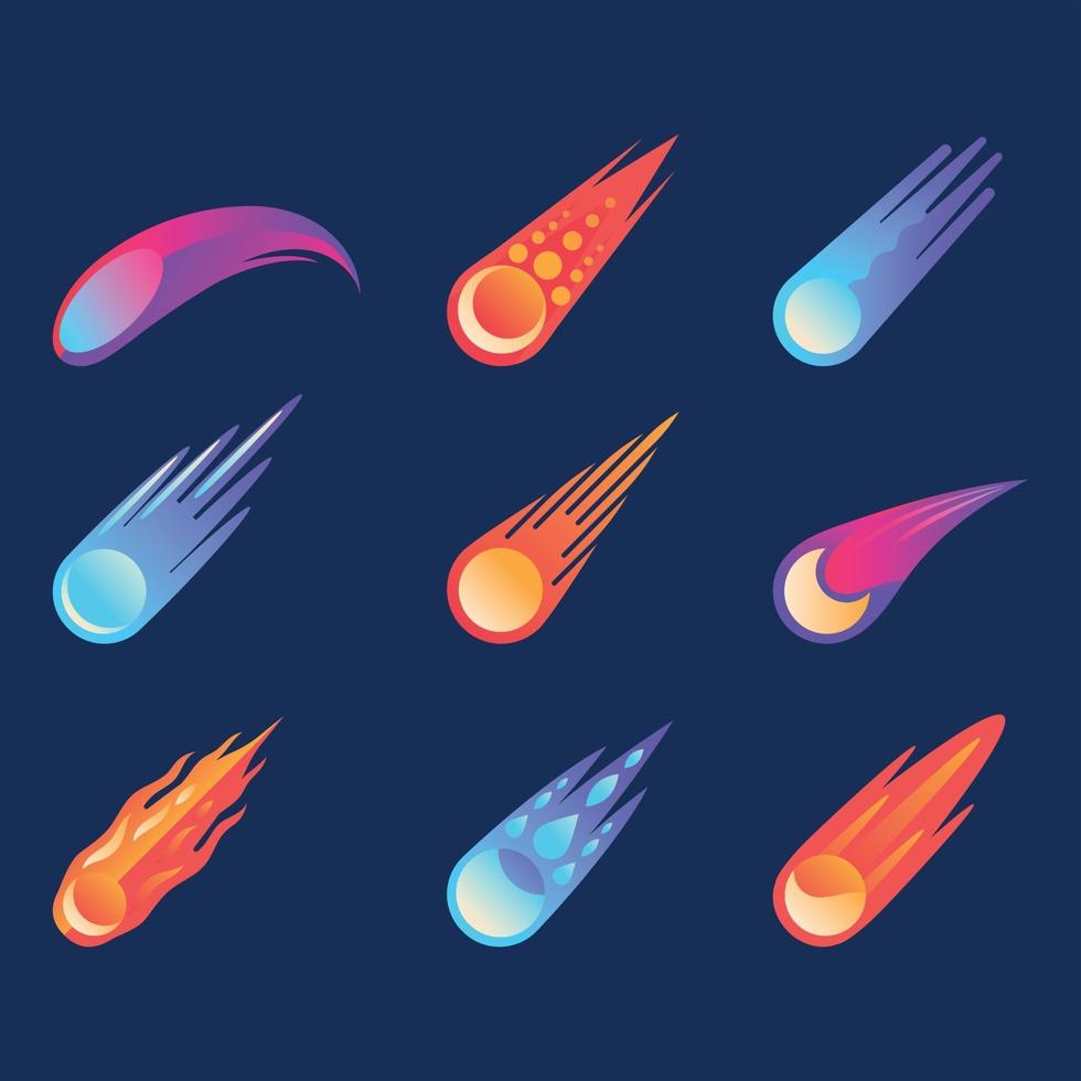 Set of Beautiful Colorful Meteor vector