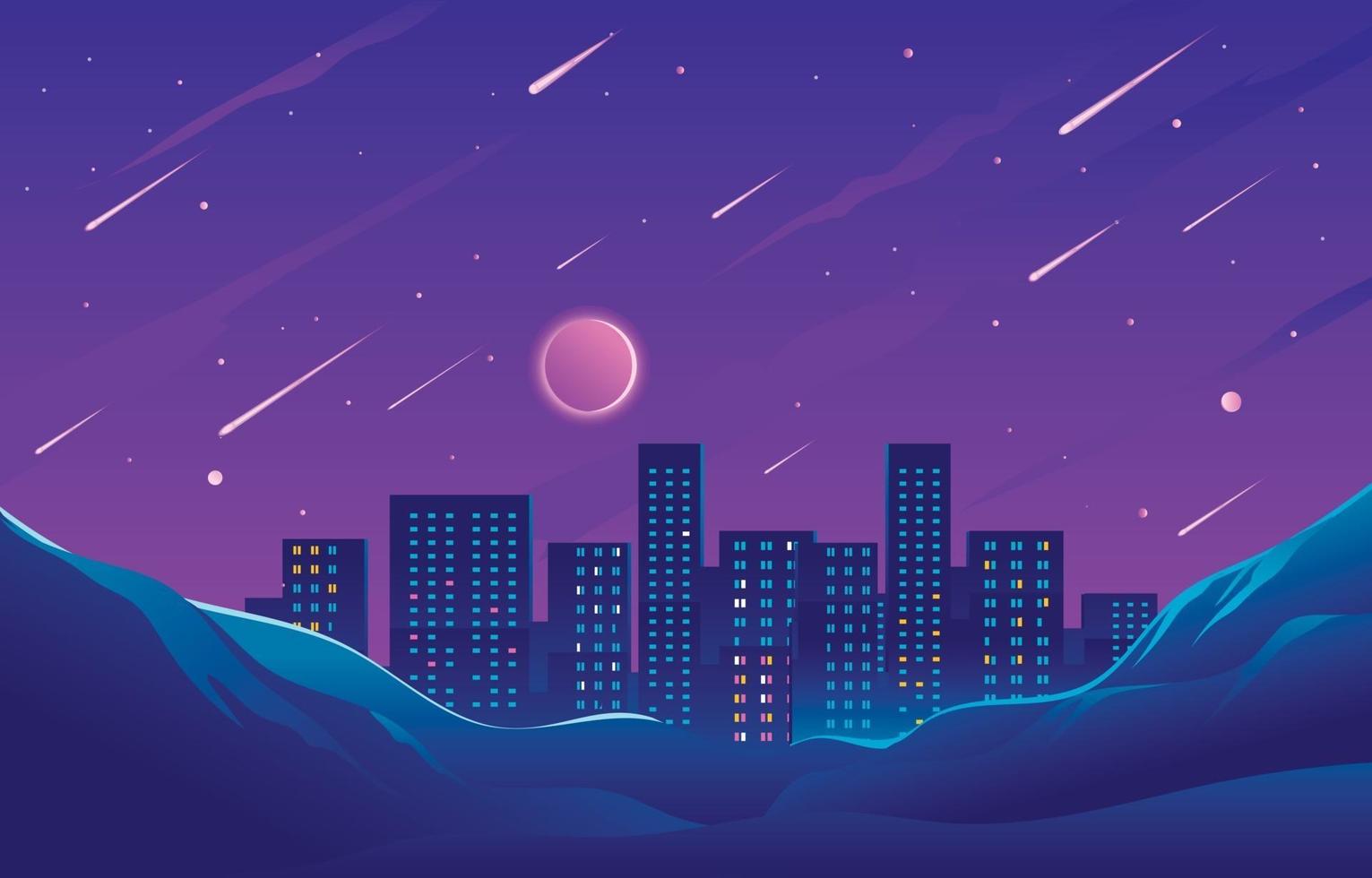 Meteor Shower on the Hills above the City vector