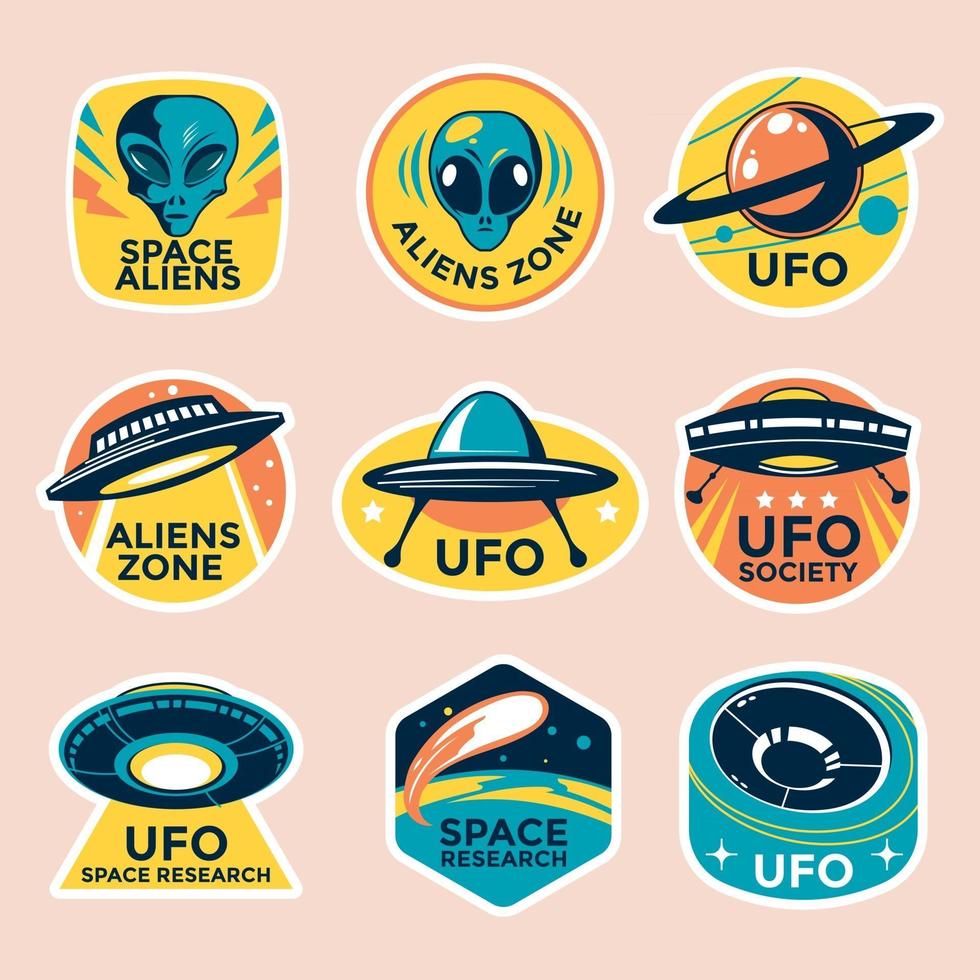 Colección de insignias de ovnis y extraterrestres en estilo vintage vector