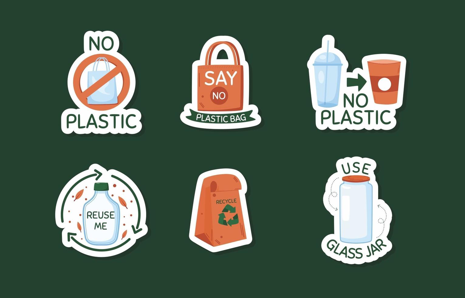 No Plastic Doodle Sticker Collection vector