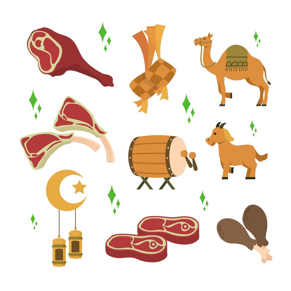 conjunto de iconos planos eid adha vector