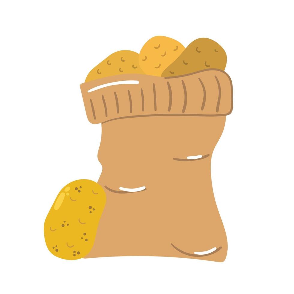 bolsa de lona dibujada a mano con patatas. ilustración plana moderna. vector