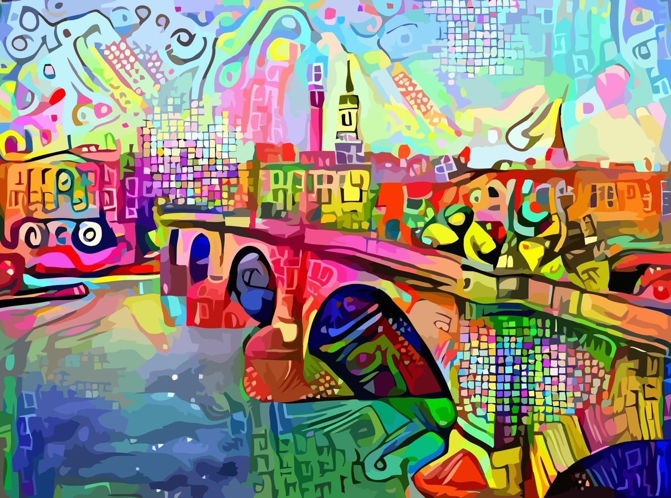 Abstract Impressionist London Bridge Painting vector