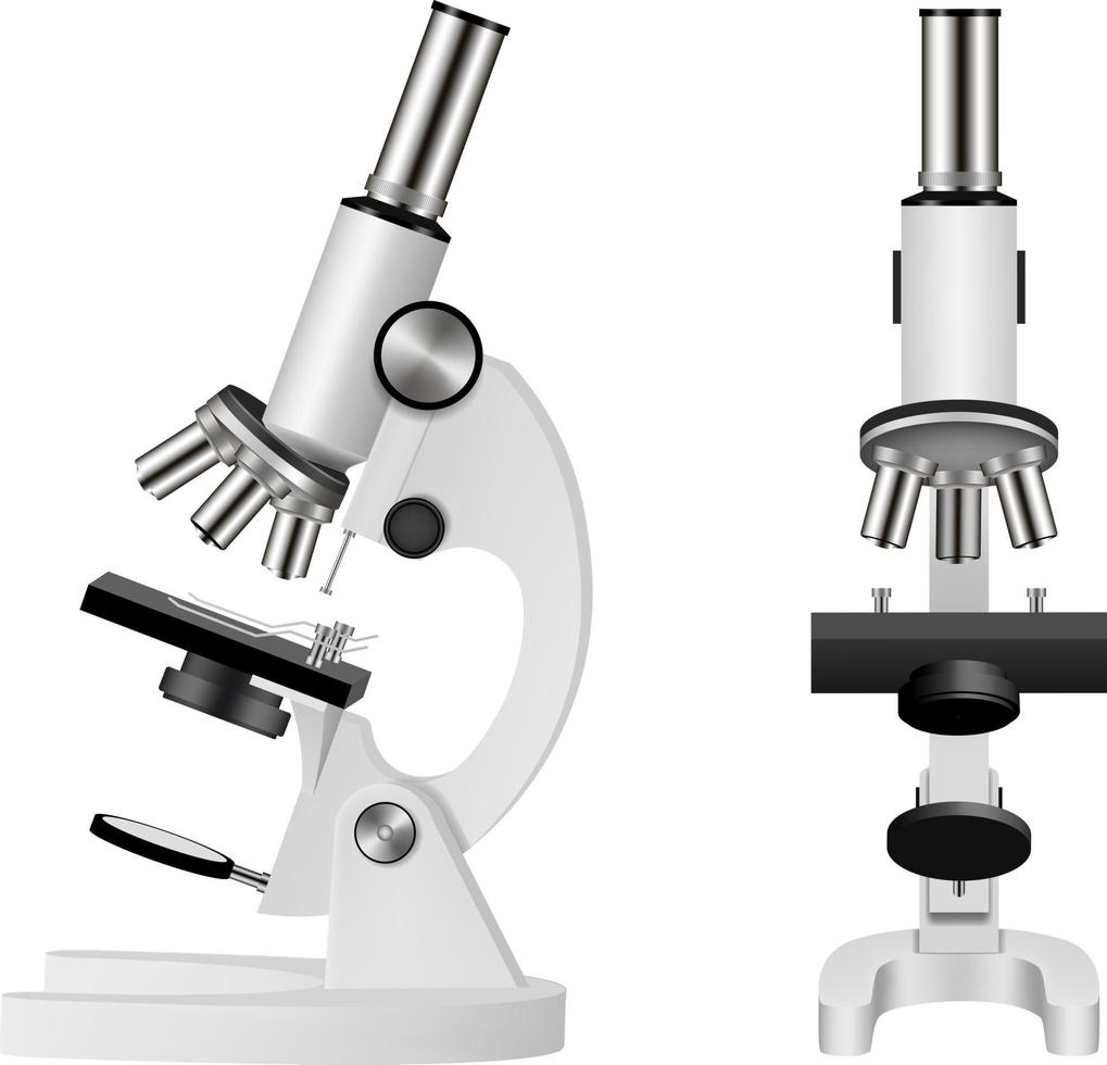 Isolated microscope realistic illustration. front and side view vector