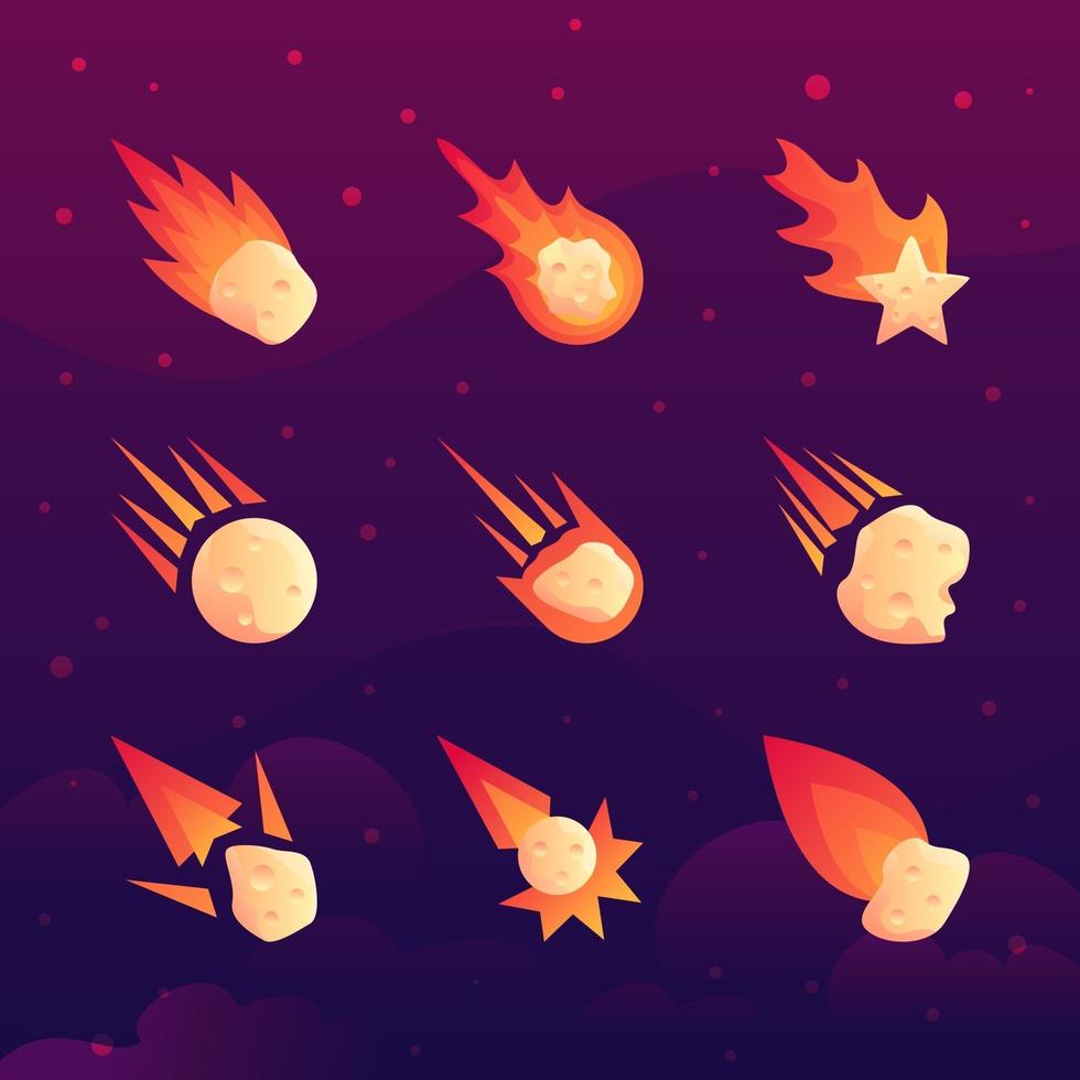 colección de iconos de meteoritos vector