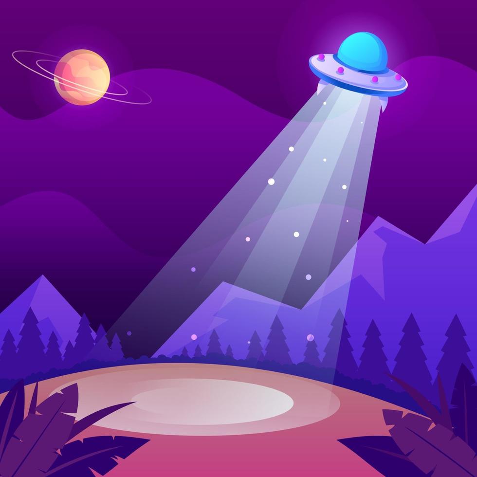 UFO Hovering in the Night Sky Concept vector