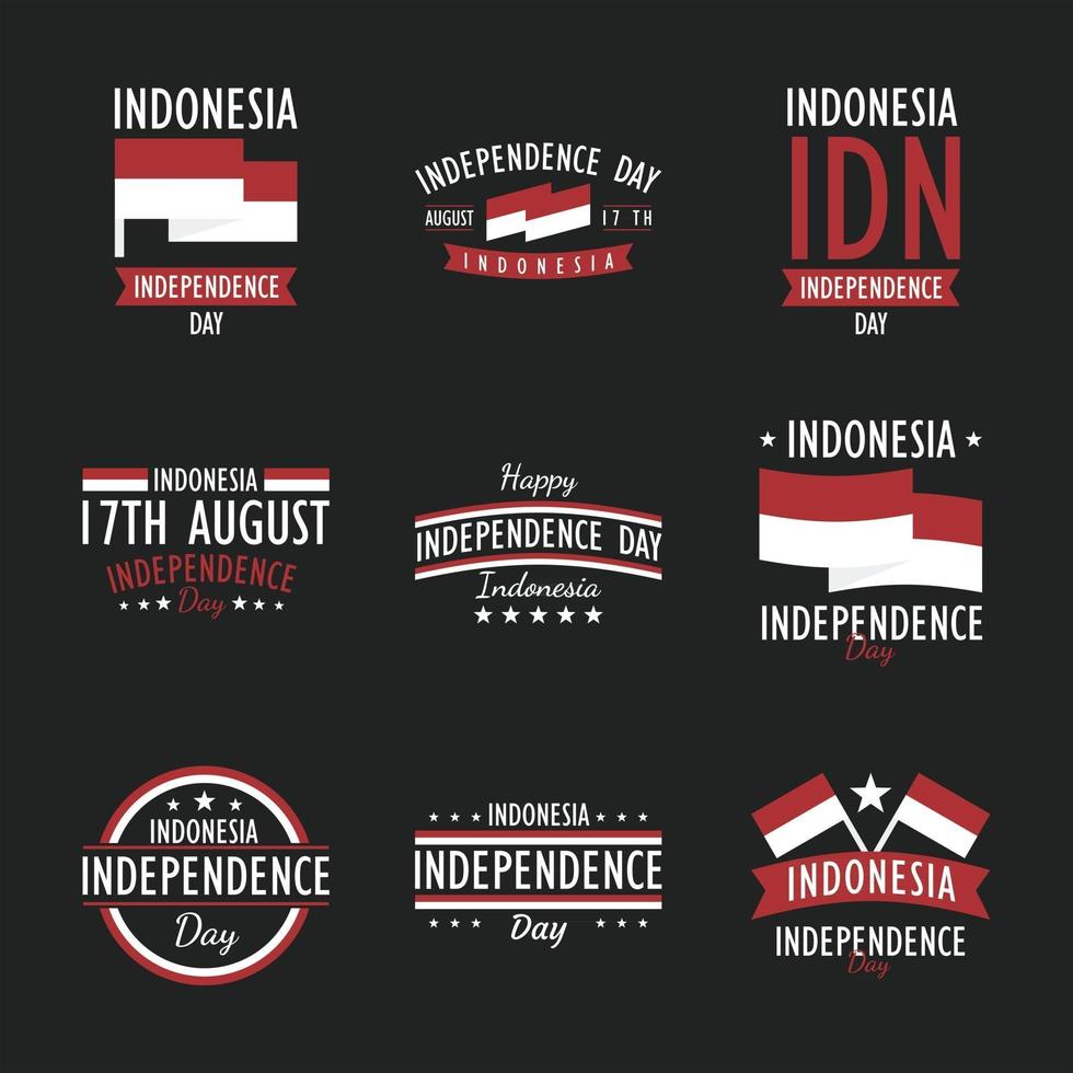conjunto de pegatinas del día de la independencia de indonesia vector