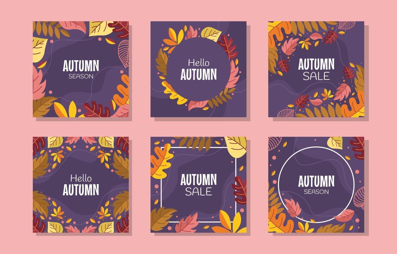 conjunto de tarjetas de hojas y follaje de la temporada de otoño vector