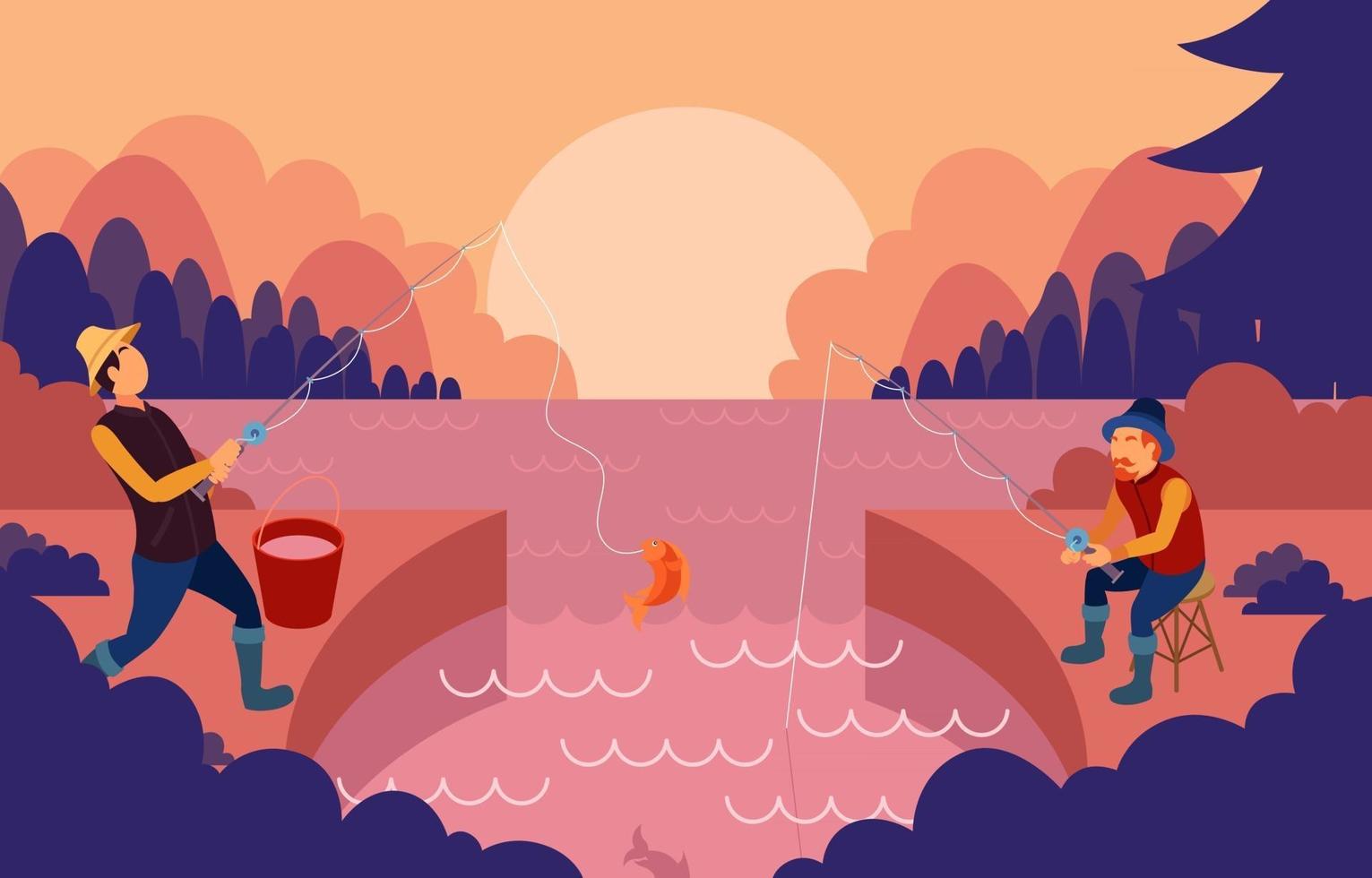Summer Fishing Activity in Nature Background vector