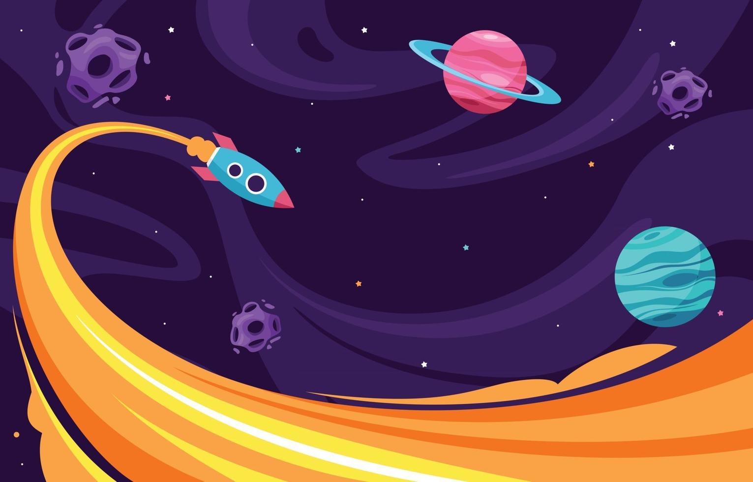 Colorful Rocket Boosting in Space vector