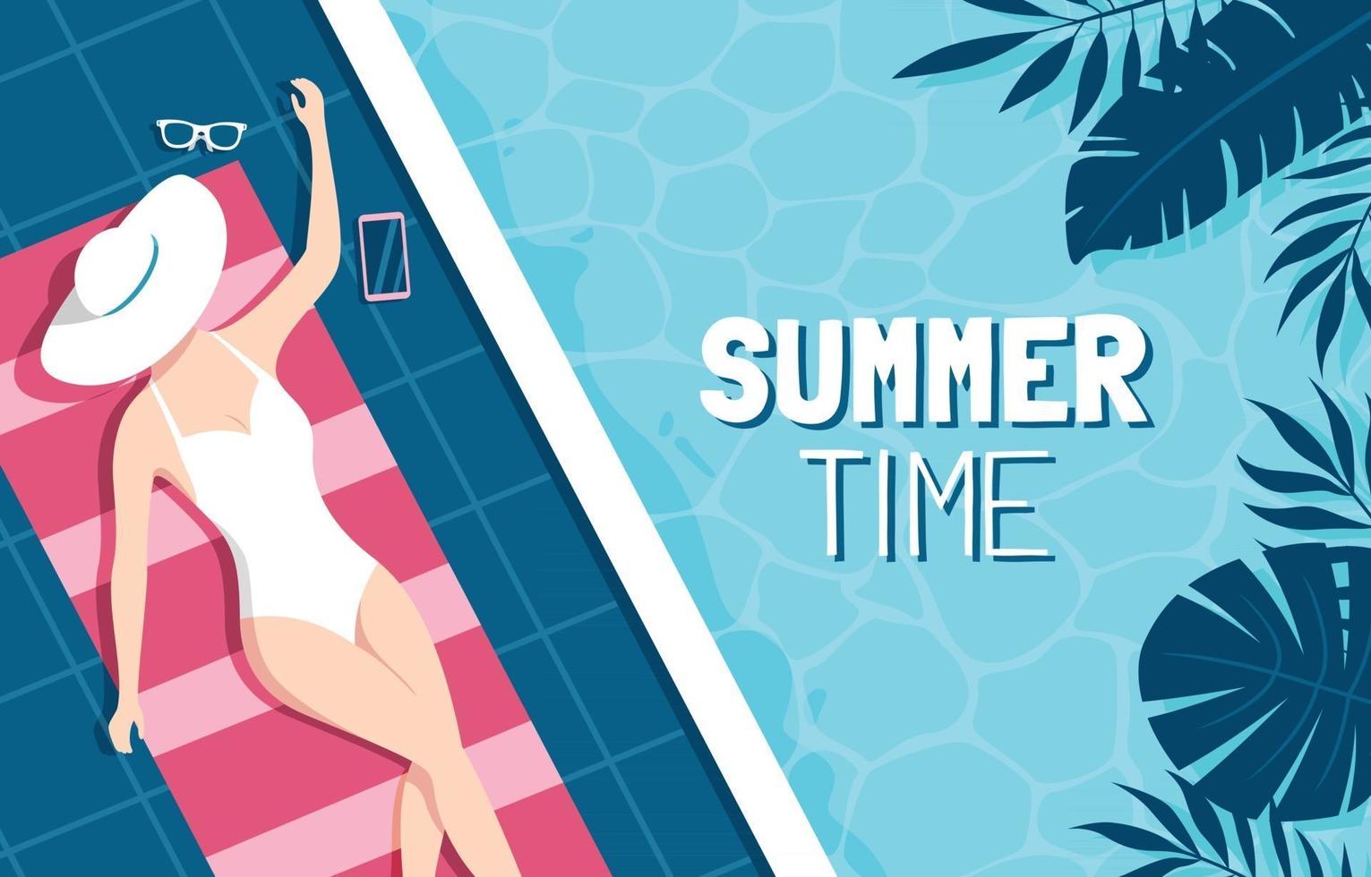 A Woman Sunbathing by the Pool vector