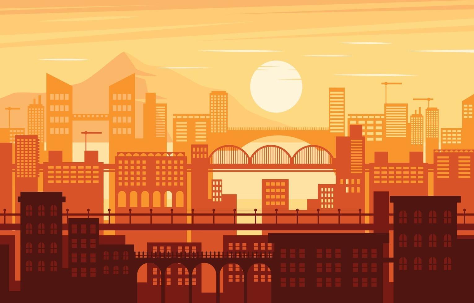 paisaje de la ciudad de fondo puesta de sol vector