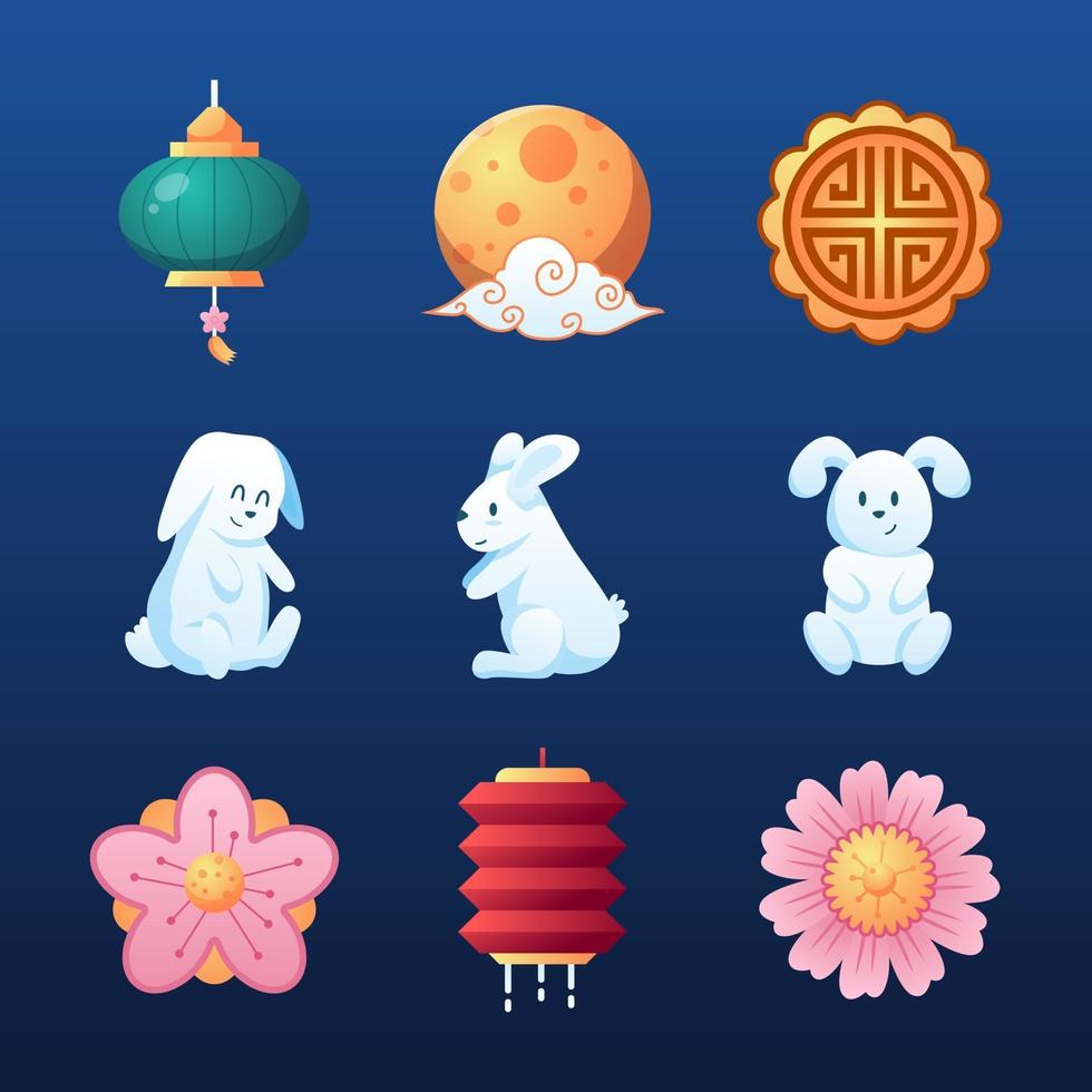 Mid Autumn Festival Icon Set vector