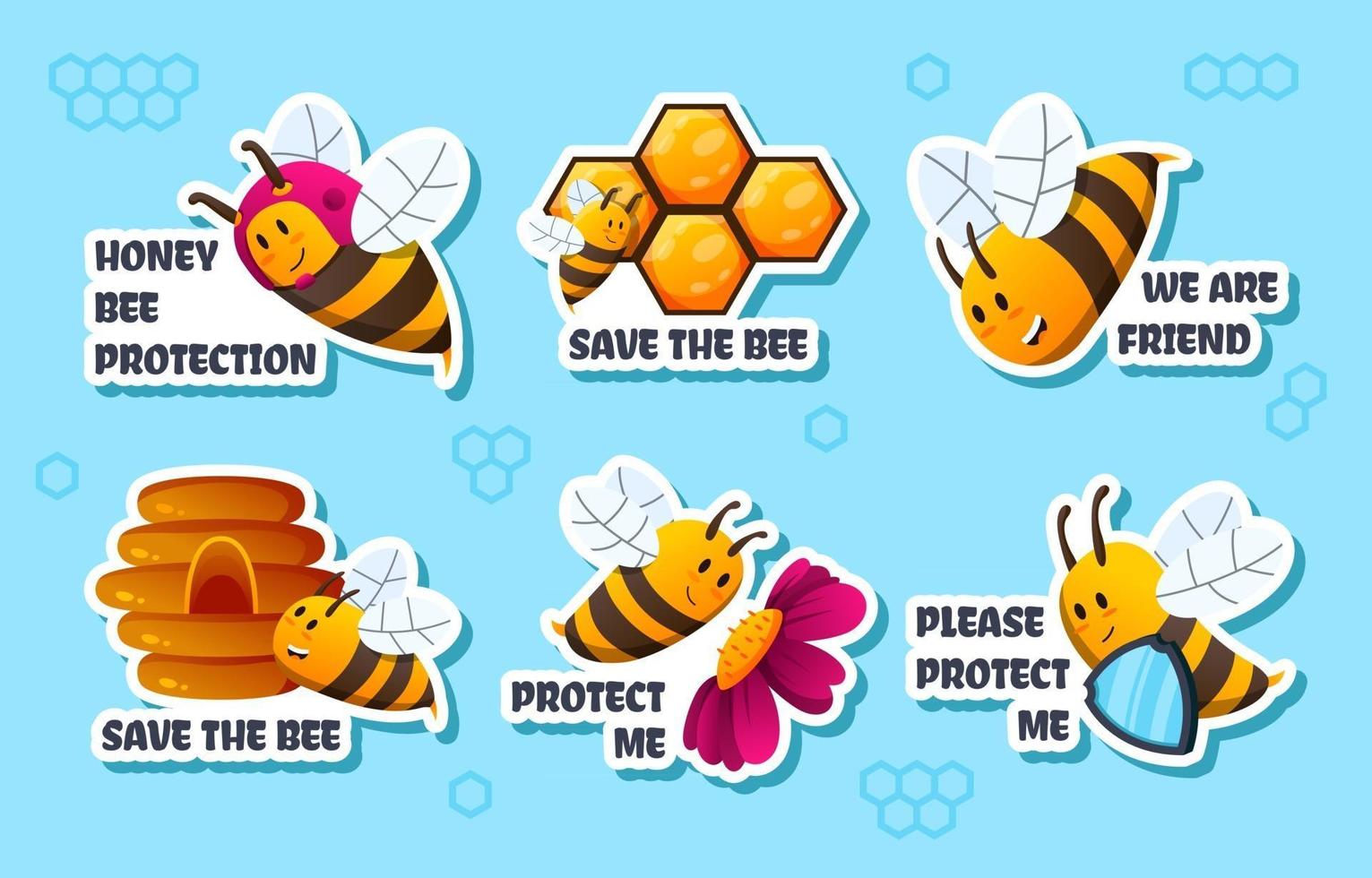 colección de pegatinas de protección de abejas de miel vector