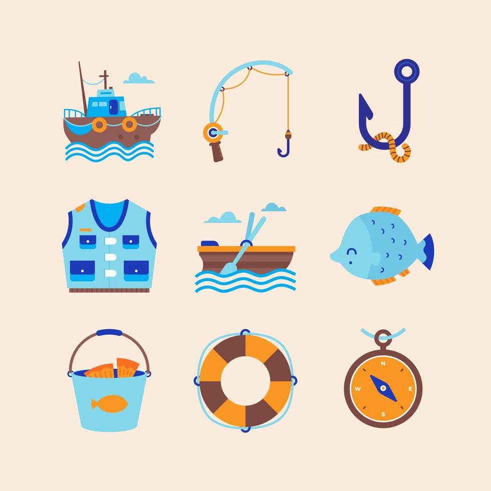 Fishing Activity Summer Icon Set vector