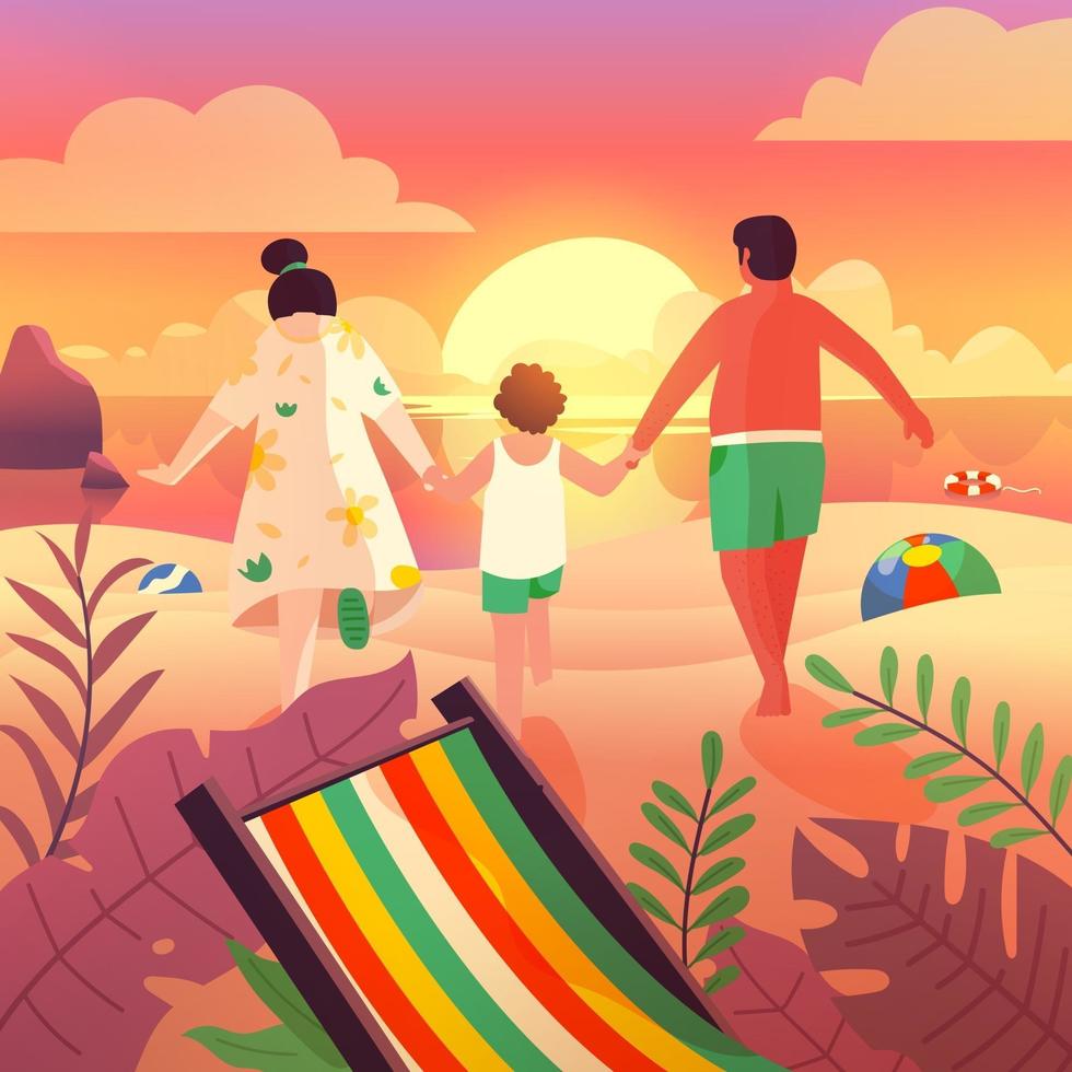 Family Holiday at the Beach on Summer vector