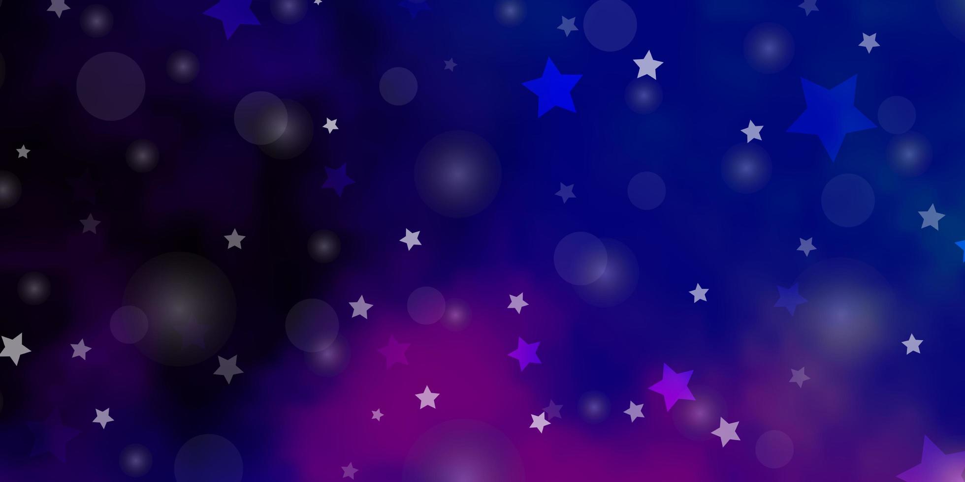 Telón de fondo de vector de color rosa oscuro, azul con círculos, estrellas. discos de colores, estrellas sobre fondo degradado simple. plantilla para tarjetas de visita, sitios web.