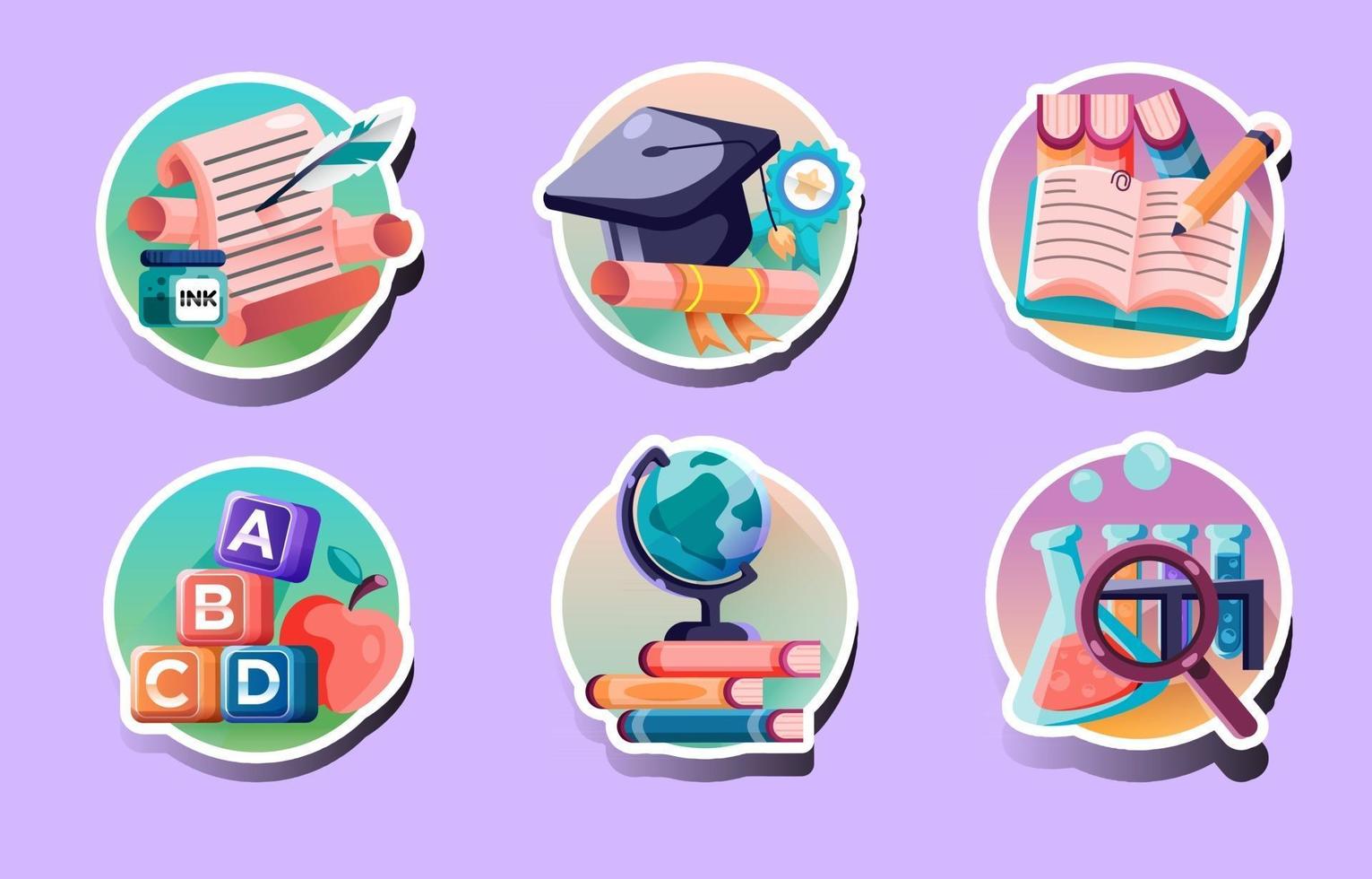 Smart Academic Literacy Book and Subject Sticker Set vector