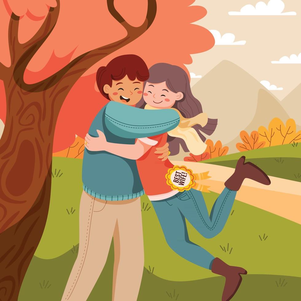 Couple Hug and Celebrating Wife Day vector