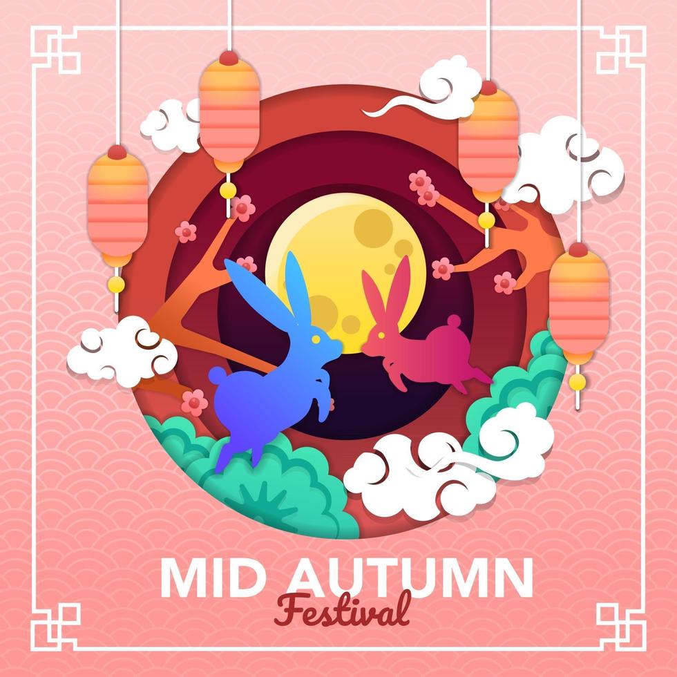 Two Bunnies Celebrating Mid Autumn Festival vector