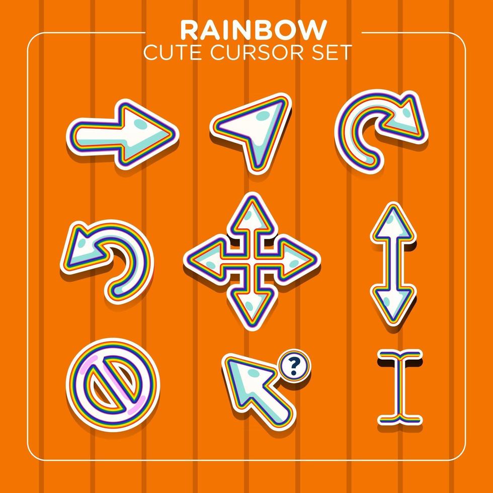 Rainbow Cute Cursor Style Set vector