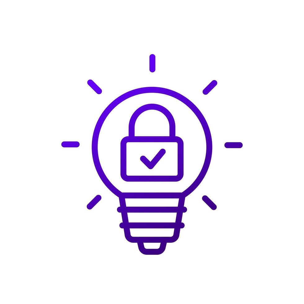 patent line icon with light bulb and lock vector