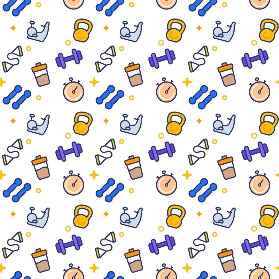 fitness pattern, seamless background with fitness icons on white, vector