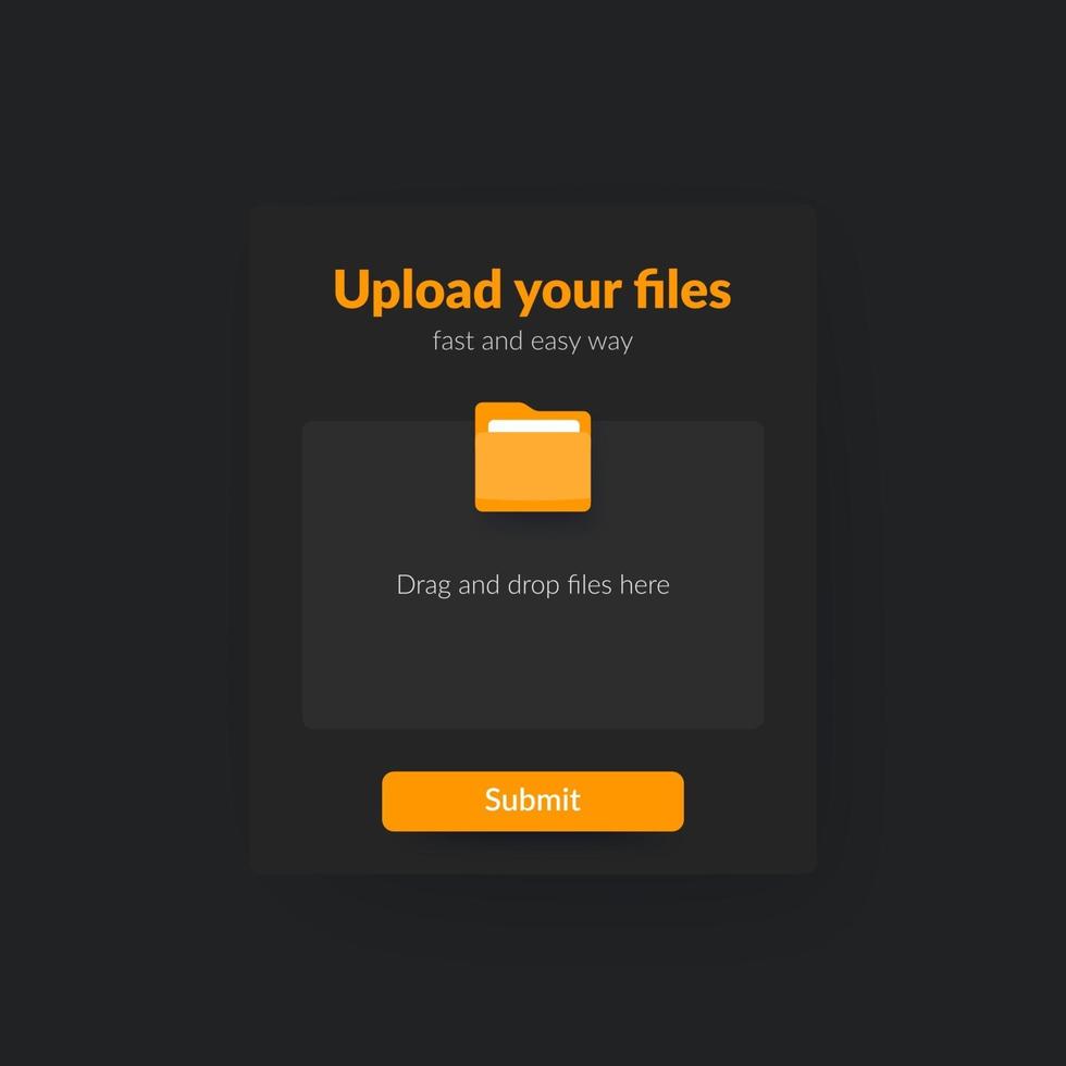 upload files form with submit button, dark ui design vector