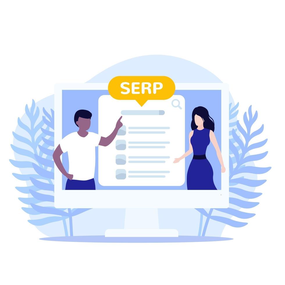 SERP and seo optimization, vector illustration with people