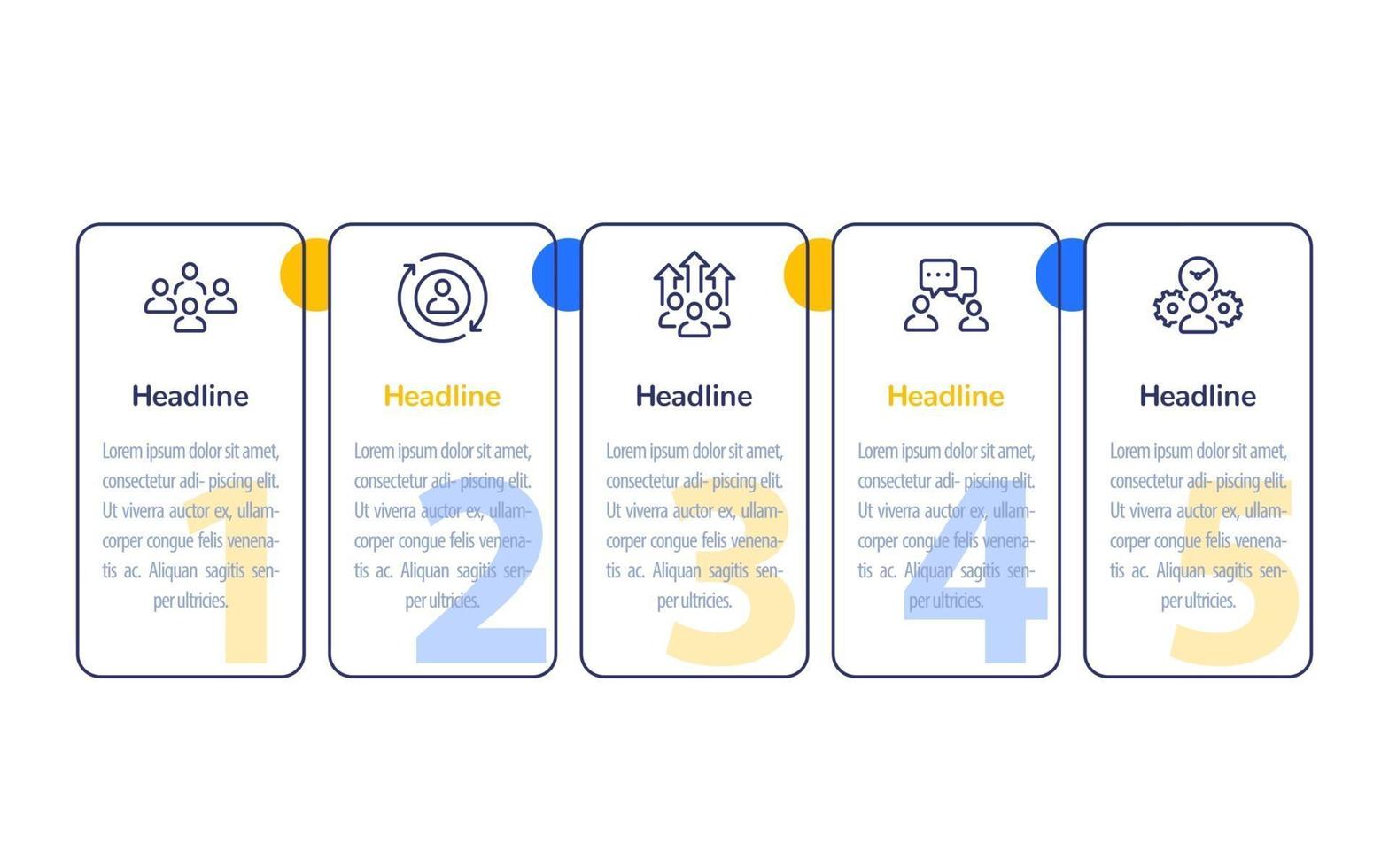 team management, HR, people, business infographics, 1, 2, 3, 4, 5 steps banner design with line icons vector