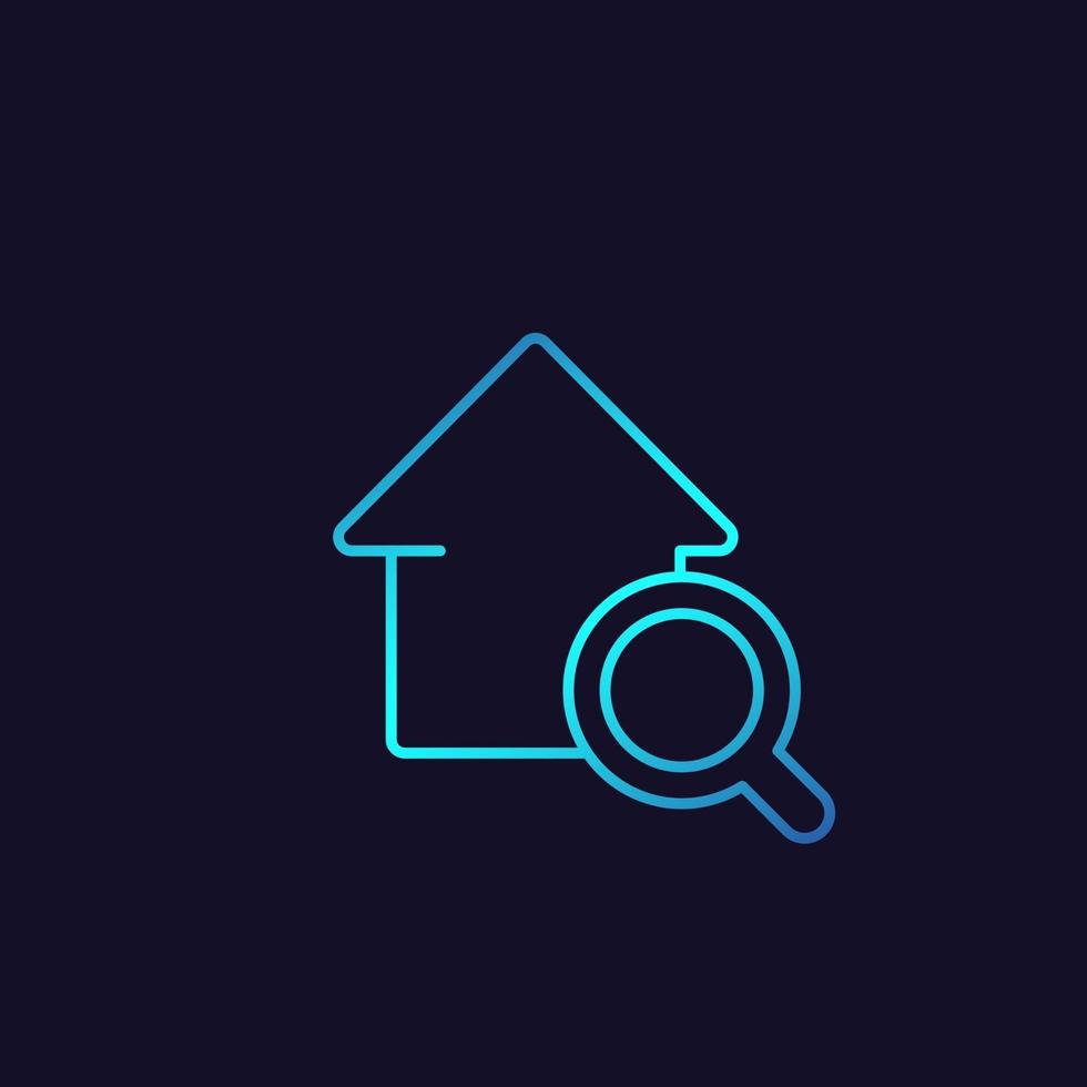 icono de búsqueda de casa, logotipo de bienes raíces en estilo lineal vector