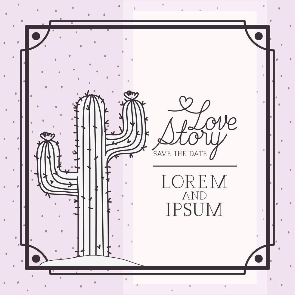 love story card with cactus vector