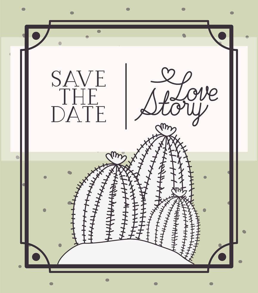 love story card with cactus vector