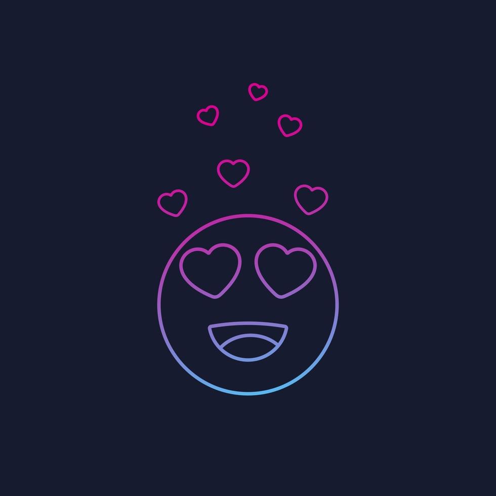 emoji feliz con corazones como ojos, vector de línea