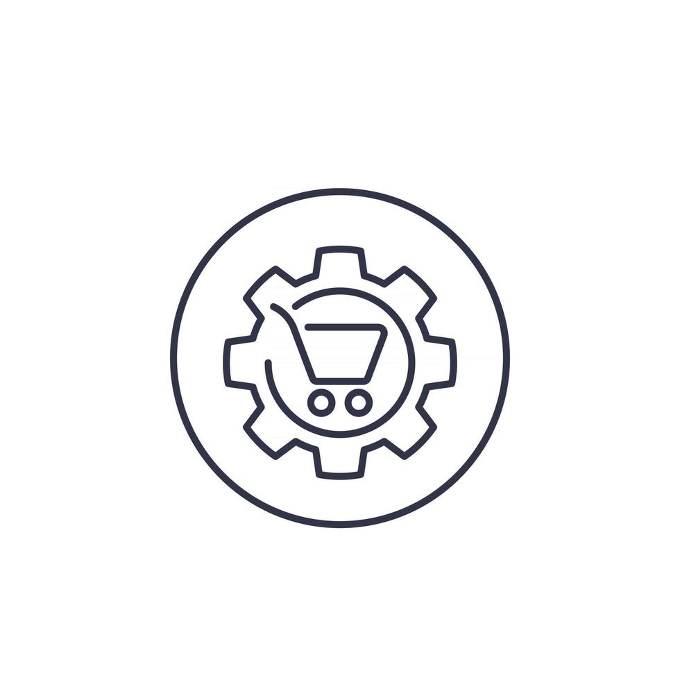 order processing, shopping cart and cogwheel line vector icon