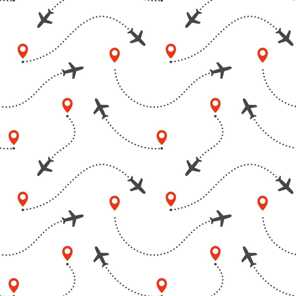 Seamless Pattern of the aircraft routes. Airplane trip texture for travelers. Ideal for packaging design, brochures, posters and clothing. Vectors