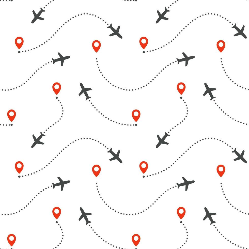 Seamless Pattern of the aircraft routes. Airplane trip texture for travelers. Ideal for packaging design, brochures, posters and clothing. Vectors