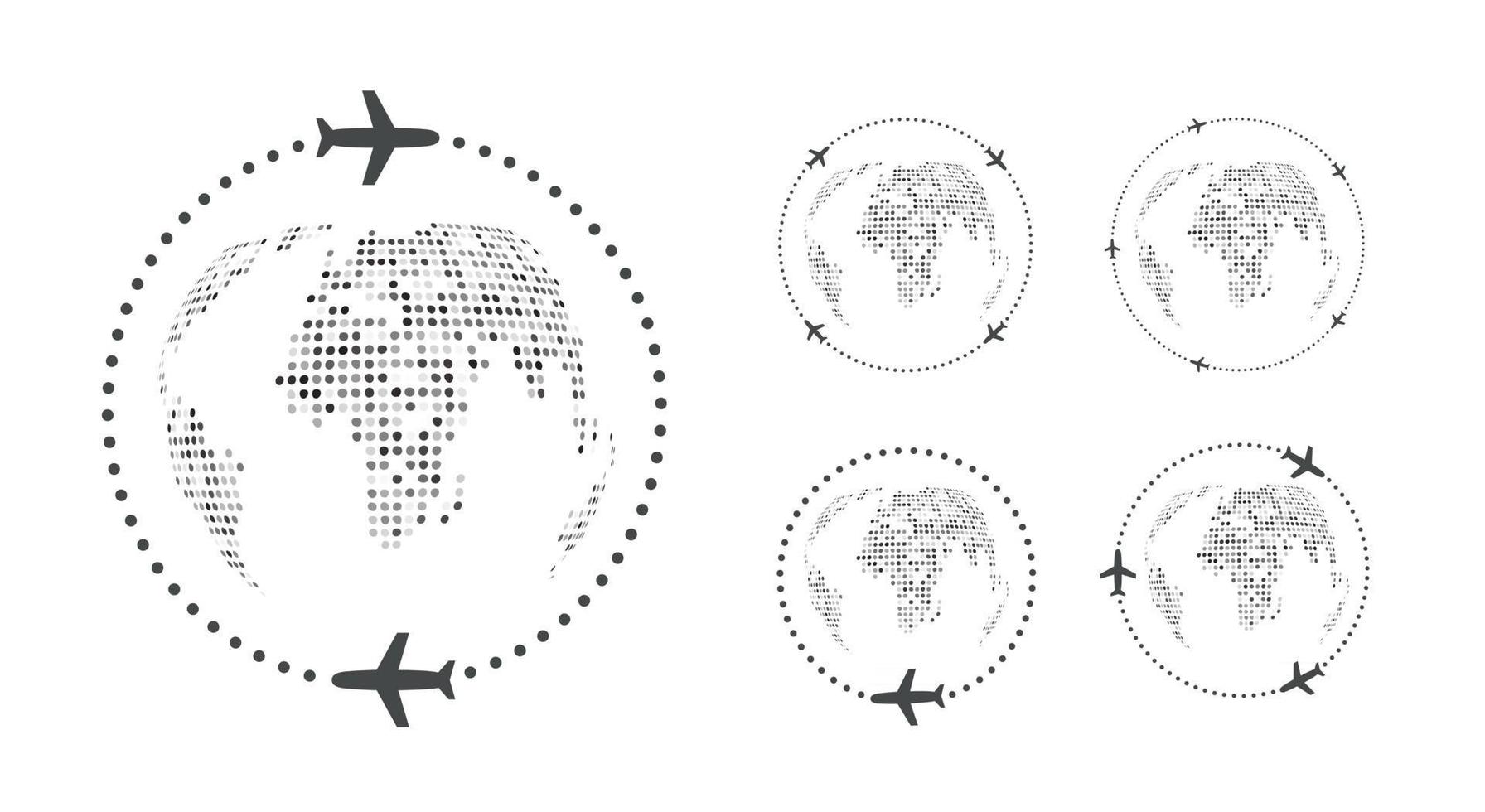 conjunto de iconos sencillos de viaje. alrededor del mundo en avión. plantilla de logotipo de viaje en avión. icono de vector de viaje de tierra.