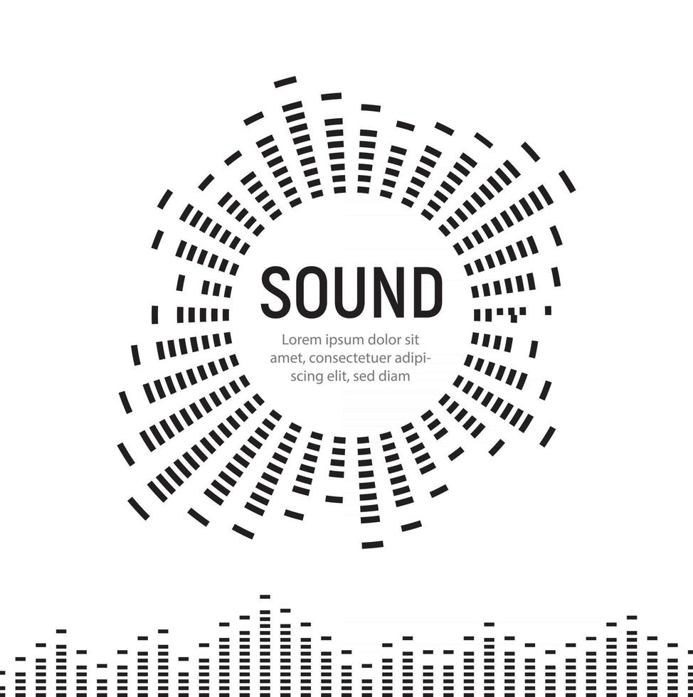 Logotipo de onda de marco de círculo de sonido musical, tecnología de ecualizador digital de audio, panel de consola, pulso musical, ilustración vectorial. vector