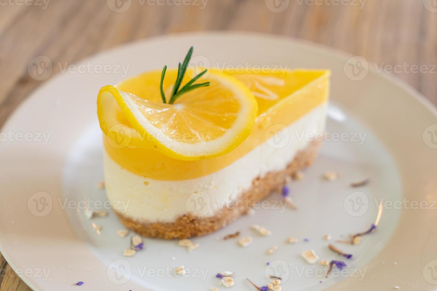 Lemon cheese cake on plate in cafe and restaurant photo