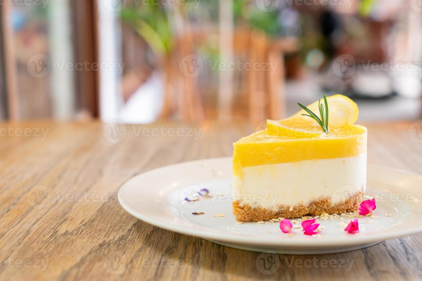 Lemon cheese cake on plate in cafe and restaurant photo