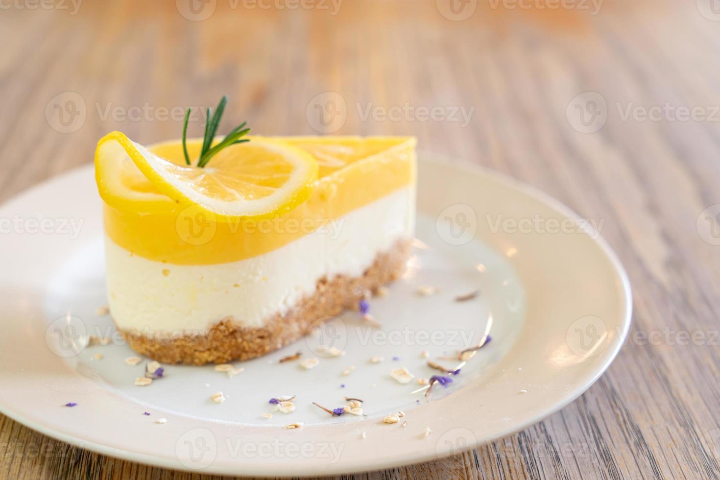 Lemon cheese cake on plate in cafe and restaurant photo