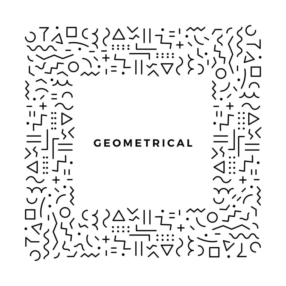 Isolated black and white geometrical frame vector illustration. Geometric shapes photoframe texture. Abstract maths symbols pattern outline.